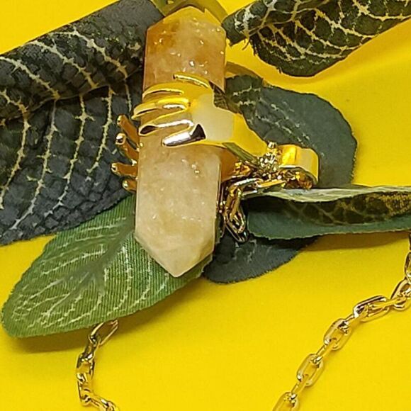 New, Stamped, Made in Brazil Citrine Pendant Necklace in Goldtone - Picture 5 of 5